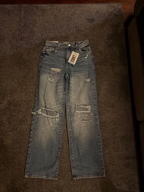 refuge Distressed Light Blue Straight Leg Jeans